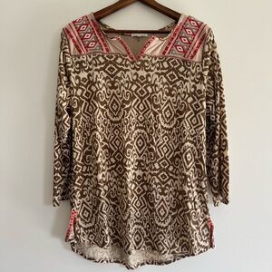 Thyme & Honey Batik Print Embroidered Tunic Top